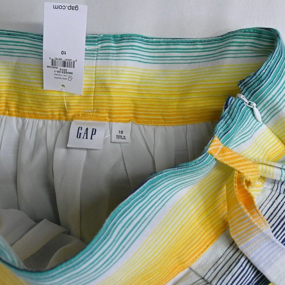 NEW Gap 10 Yellow Blue White Stripe Belted‎ A-Line Spring Skirt - Picture 3 of 4